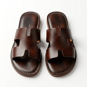 Sandales d'Été en Cuir Marron Patiné | Homme - YaMiriam