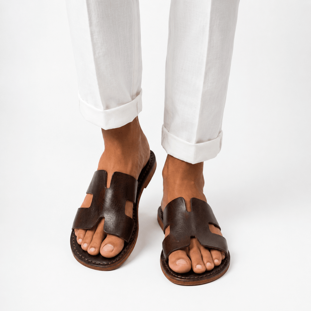 Sandales d'Été en Cuir Marron Patiné | Homme - YaMiriam