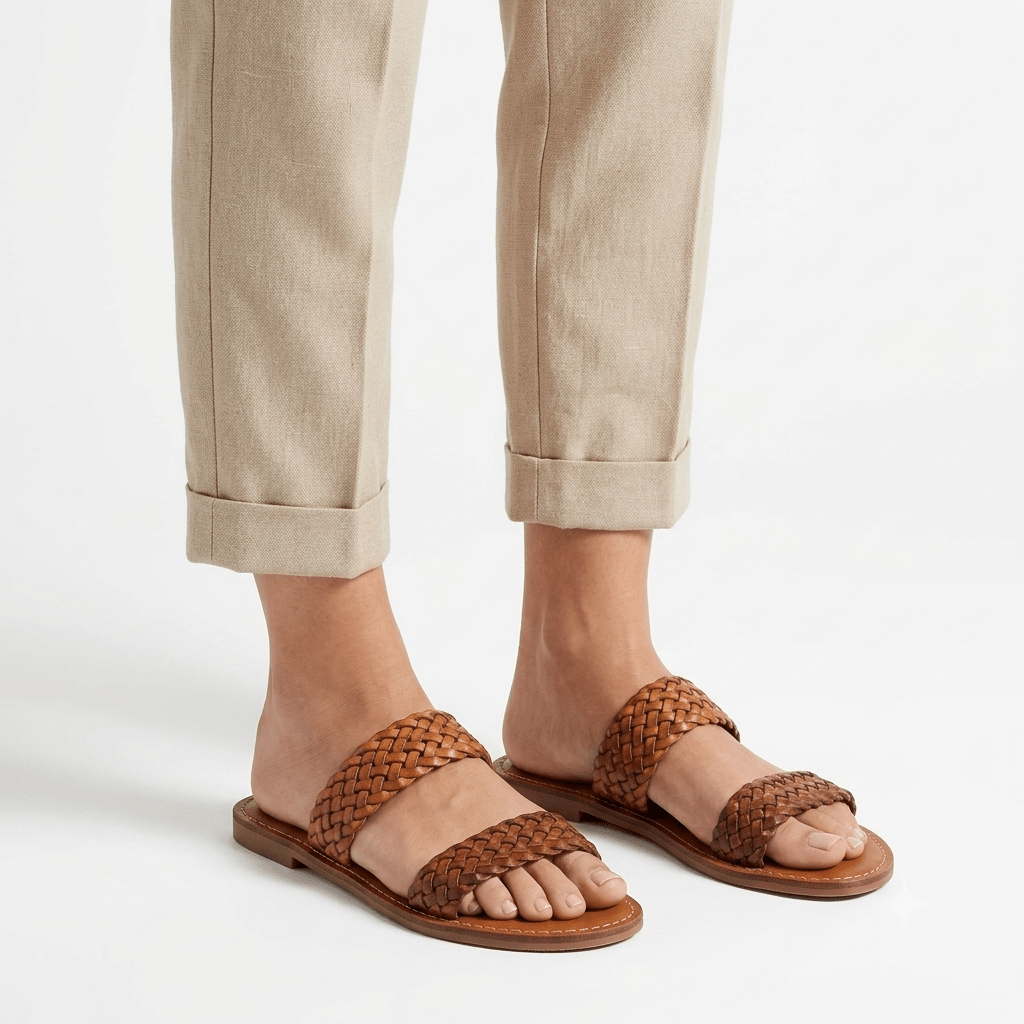 Sandales Double Bande Tressées en Cuir | Yamiriam - YaMiriam