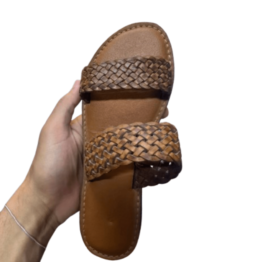 Sandales Double Bande Tressées en Cuir | Yamiriam - YaMiriam
