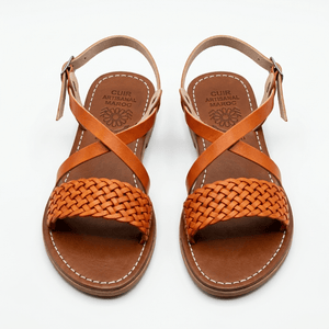 Sandales en Cuir Camel Tressé pour Femme - Style Spartiate Fait Main - YaMiriam