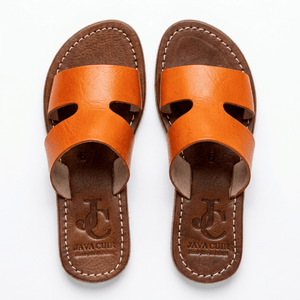 Sandales en Cuir Orange pour Femme - Style Épuré Découpe en H - YaMiriam