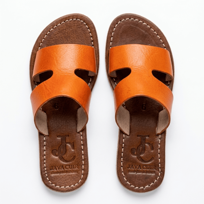 Sandales en Cuir Orange pour Femme - Style Épuré Découpe en H - YaMiriam