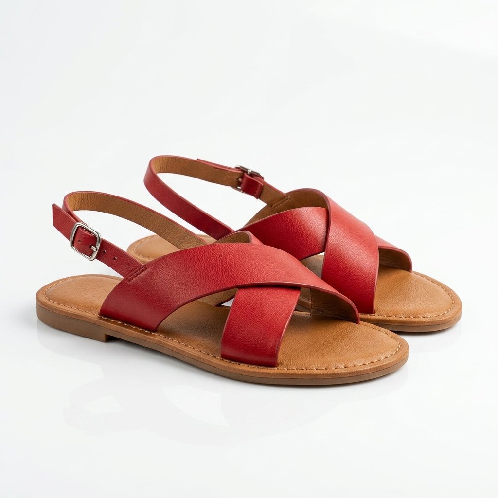 Sandales en Cuir Rouge à Brides Croisées pour Femme - Chic Été - YaMiriam