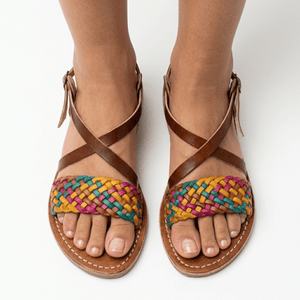 Sandales en Cuir Tressé Multicolore pour Femme - Fait Main Maroc - YaMiriam