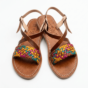 Sandales en Cuir Tressé Multicolore pour Femme - Fait Main Maroc - YaMiriam