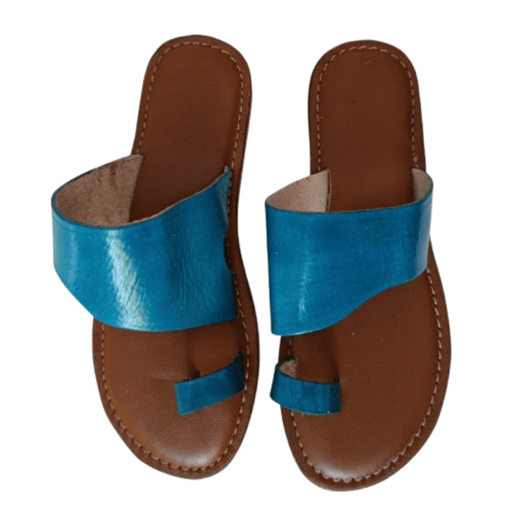 Sandales Femme Bleues à Bande en Véritable Cuir - YaMiriam