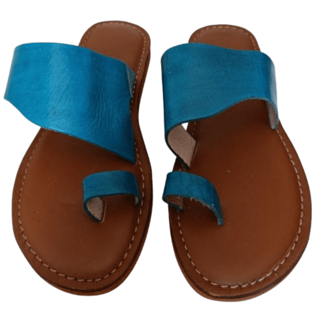 Sandales Femme Bleues à Bande en Véritable Cuir - YaMiriam