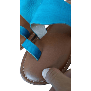 Sandales Femme Bleues à Bande en Véritable Cuir - YaMiriam