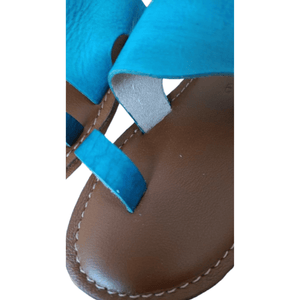 Sandales Femme Bleues à Bande en Véritable Cuir - YaMiriam
