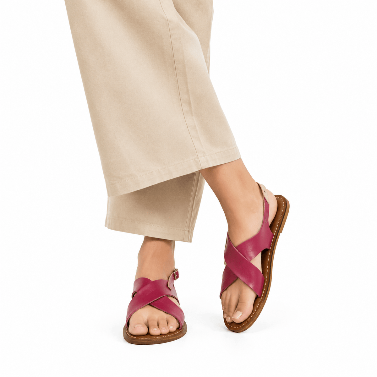 Sandales Femme Bordeaux à Fermeture en Cuir - YaMiriam