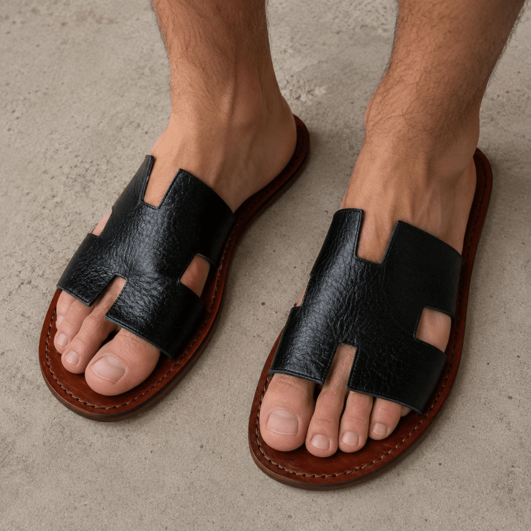 Sandales Homme en Cuir Noir | Yamiriam - YaMiriam