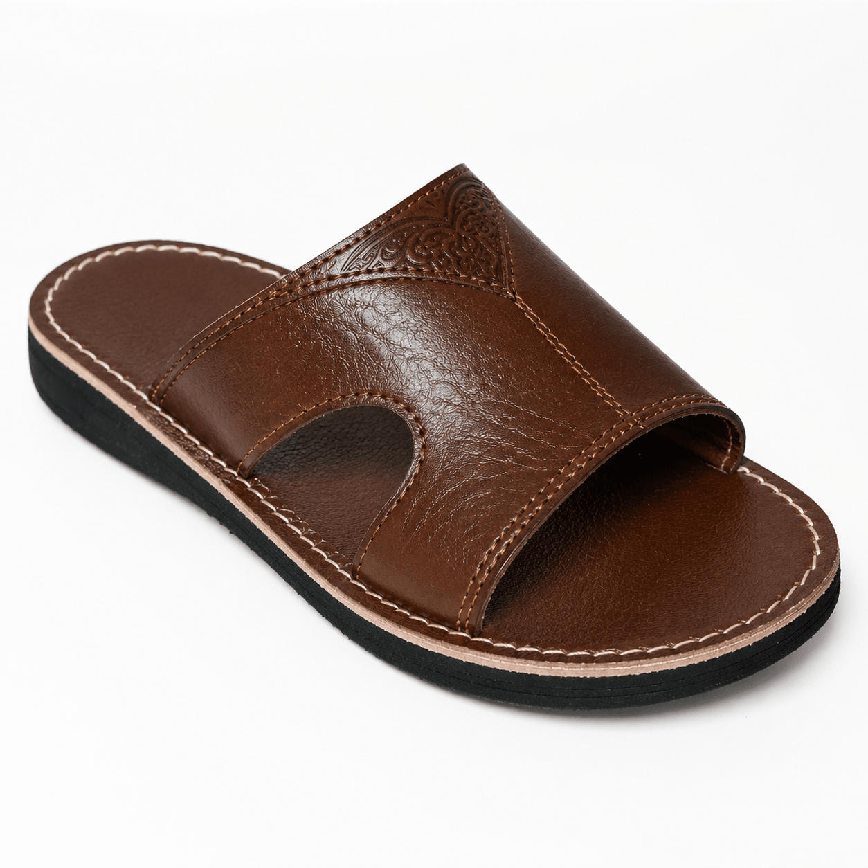 Sandales Homme en Cuir Véritable Marron avec Motif Artisanal | Fait Main à Fès, Maroc - YaMiriam