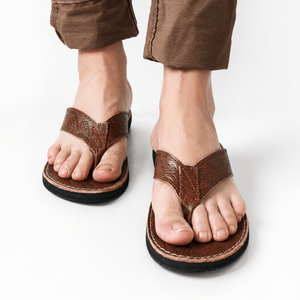 Sandales Homme en Cuir Véritable Marron | Tong Artisanale Fait Main au Maroc | Sandales Été Confort – Yamiriam - YaMiriam