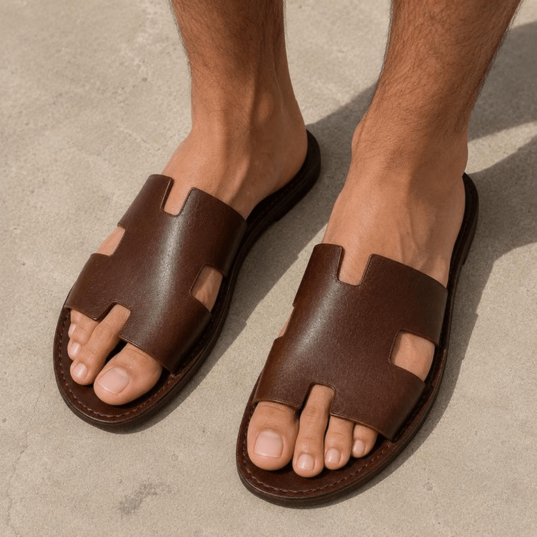 Sandales Homme Type H en Cuir Marron | Yamiriam - YaMiriam