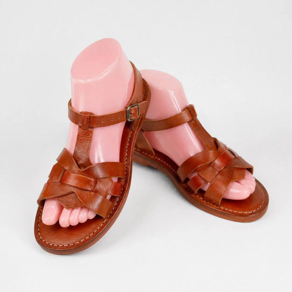 Sandales Marocaines Berbères Femme marron en Cuir Fait Main - YaMiriam
