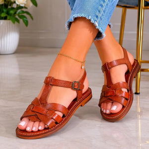 Sandales Marocaines Berbères Femme marron en Cuir Fait Main - YaMiriam