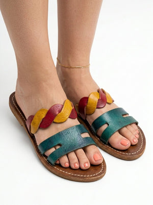 Sandales Marocaines en Cuir Multicolore pour Femme - Fait Main - YaMiriam