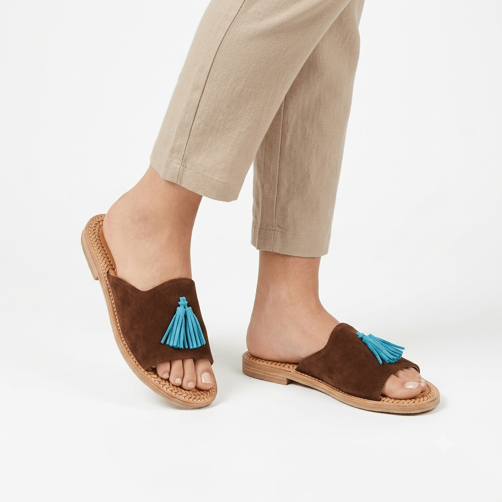Sandales Marocaines en Daim à Pompon Femme | Confort Été – Yamiriam - YaMiriam
