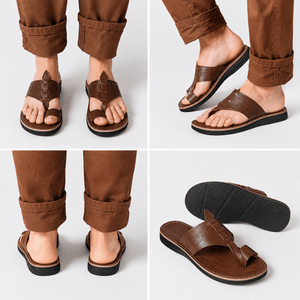 Sandales marocaines homme en cuir marron – Babouches ouvertes avec entre-doigt - YaMiriam