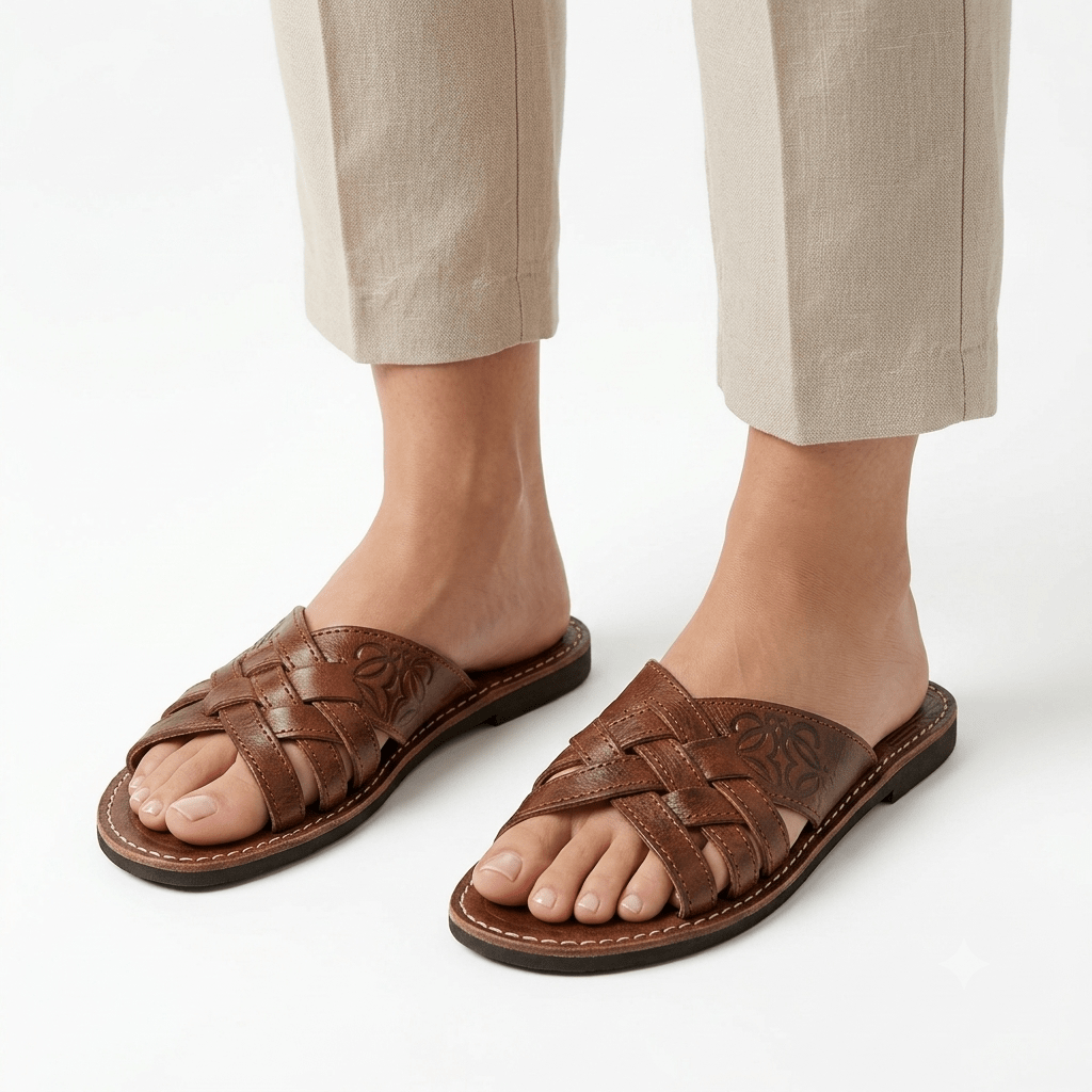 Sandales Marocaines Homme en Cuir Tressé Damas | Yamiriam - YaMiriam