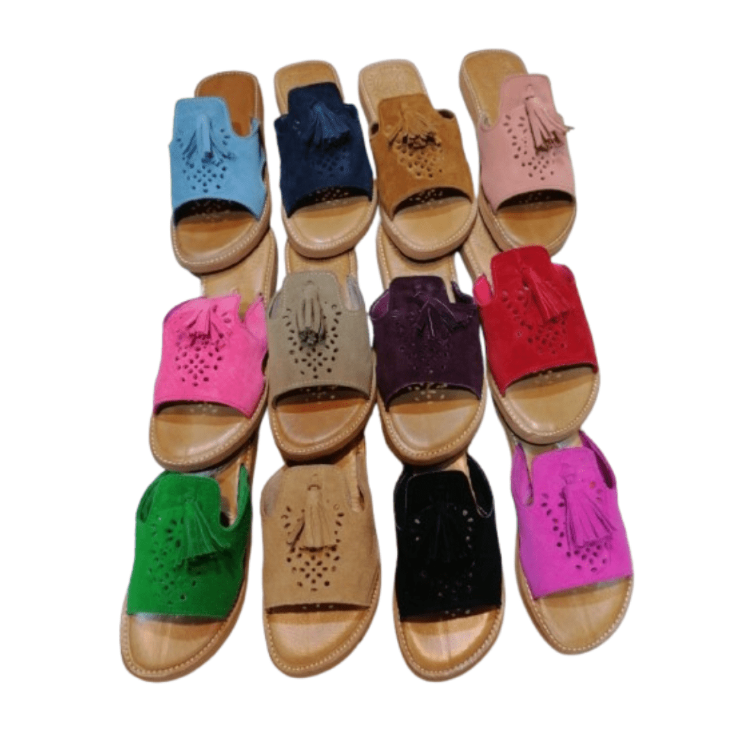 Sandales Marocaines Zellige à Pompon Femme | Confort Été – Yamiriam - YaMiriam