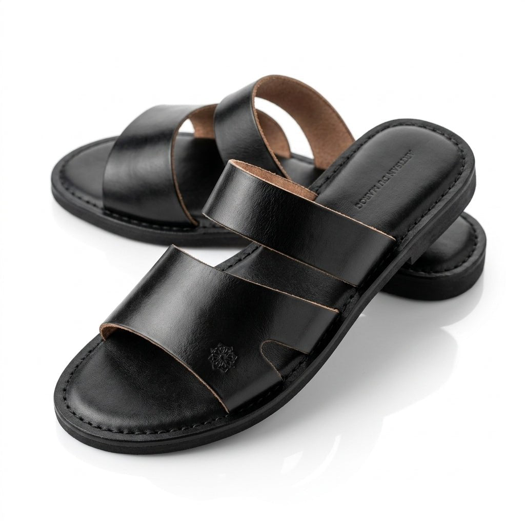 Sandales Minimalistes en Cuir Noir – L'Élégance Intemporelle du Fait Main - YaMiriam