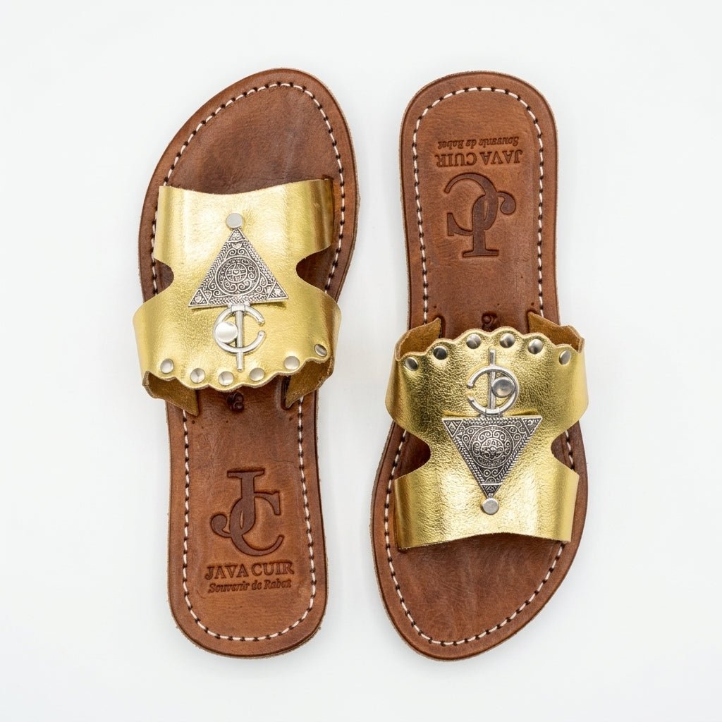 Mules en Cuir Argenté Métallisé - Style Berbère Artisanal