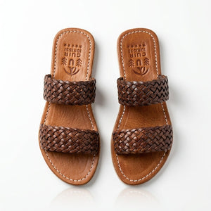 Sandales Mules en Cuir Tressé Marron pour Femme | Chic Été - YaMiriam
