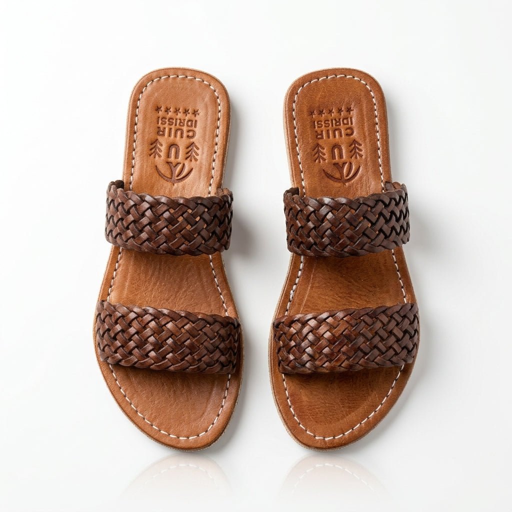 Sandales Mules en Cuir Tressé Marron pour Femme | Chic Été - YaMiriam