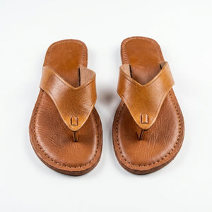 Sandales Tongs en Cuir Fauve pour Femme - Style Épuré - YaMiriam