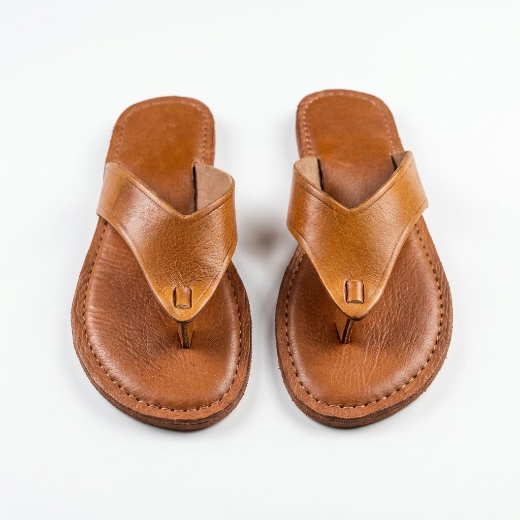 Sandales Tongs en Cuir Fauve pour Femme - Style Épuré - YaMiriam