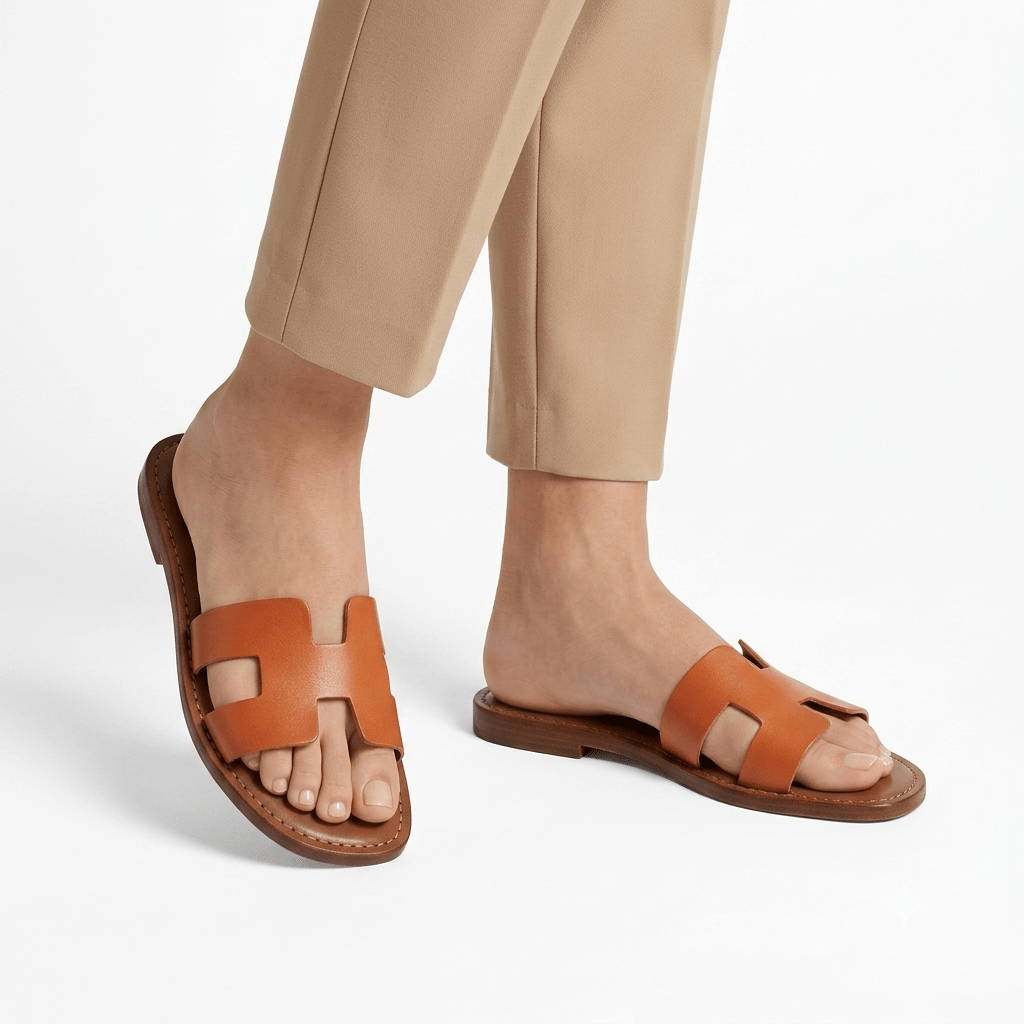 Sandales Type H Homme en Cuir Orange | Yamiriam - YaMiriam