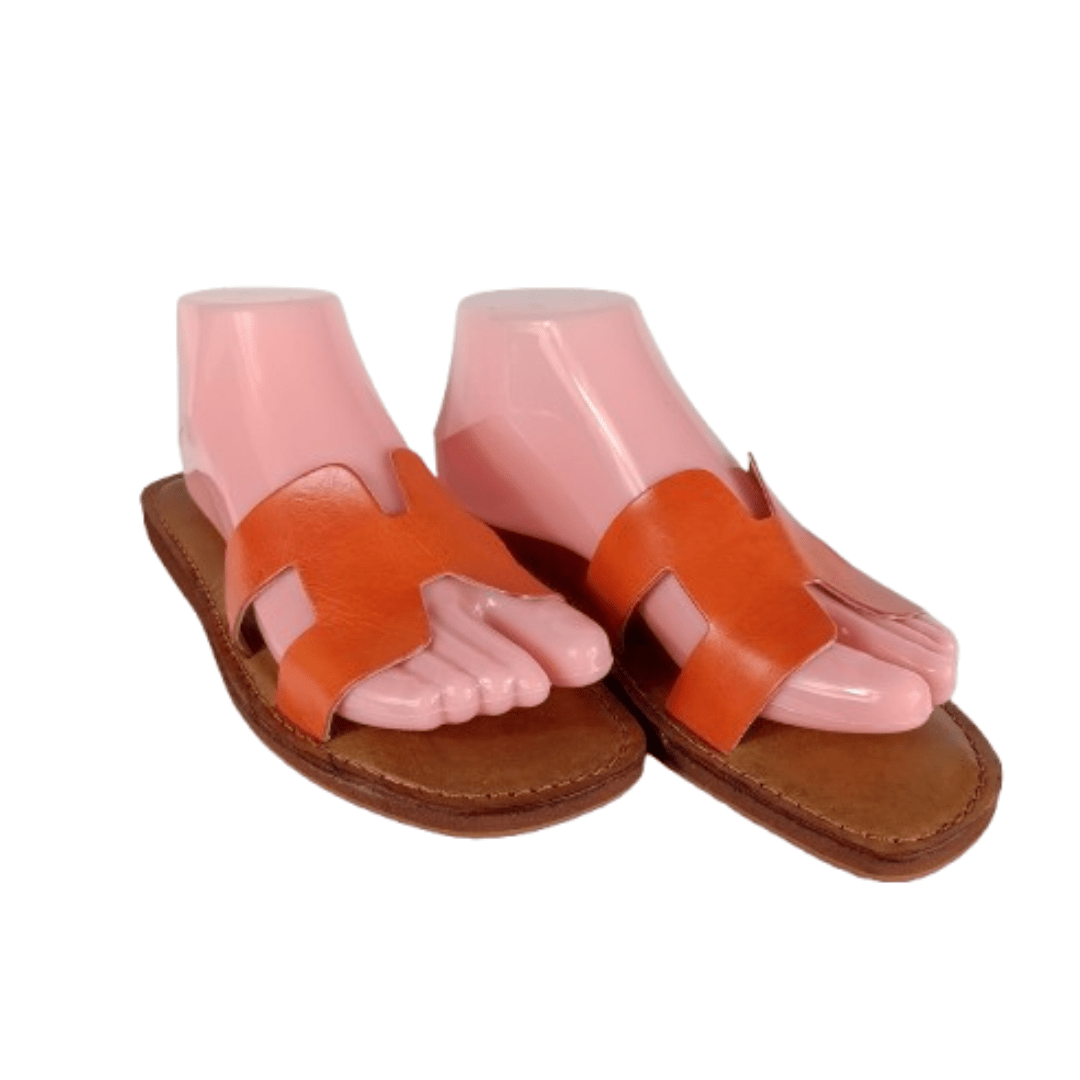 Sandales Type H Homme en Cuir Orange | Yamiriam - YaMiriam