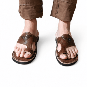 Sandals Homme en Cuir Véritable – Fabriquées à la Main à Fès, Maroc | Sandales Artisanales Confortables en Cuir Pleine Fleur | Cadeau Homme - YaMiriam