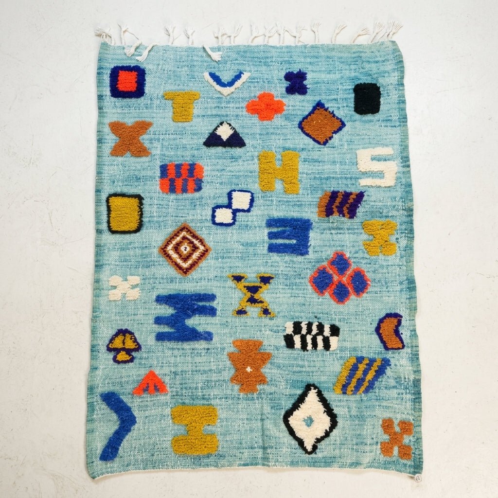 Tapis Azilal Bleu & Motifs Berbères Colorés | Yamiriam - YaMiriam