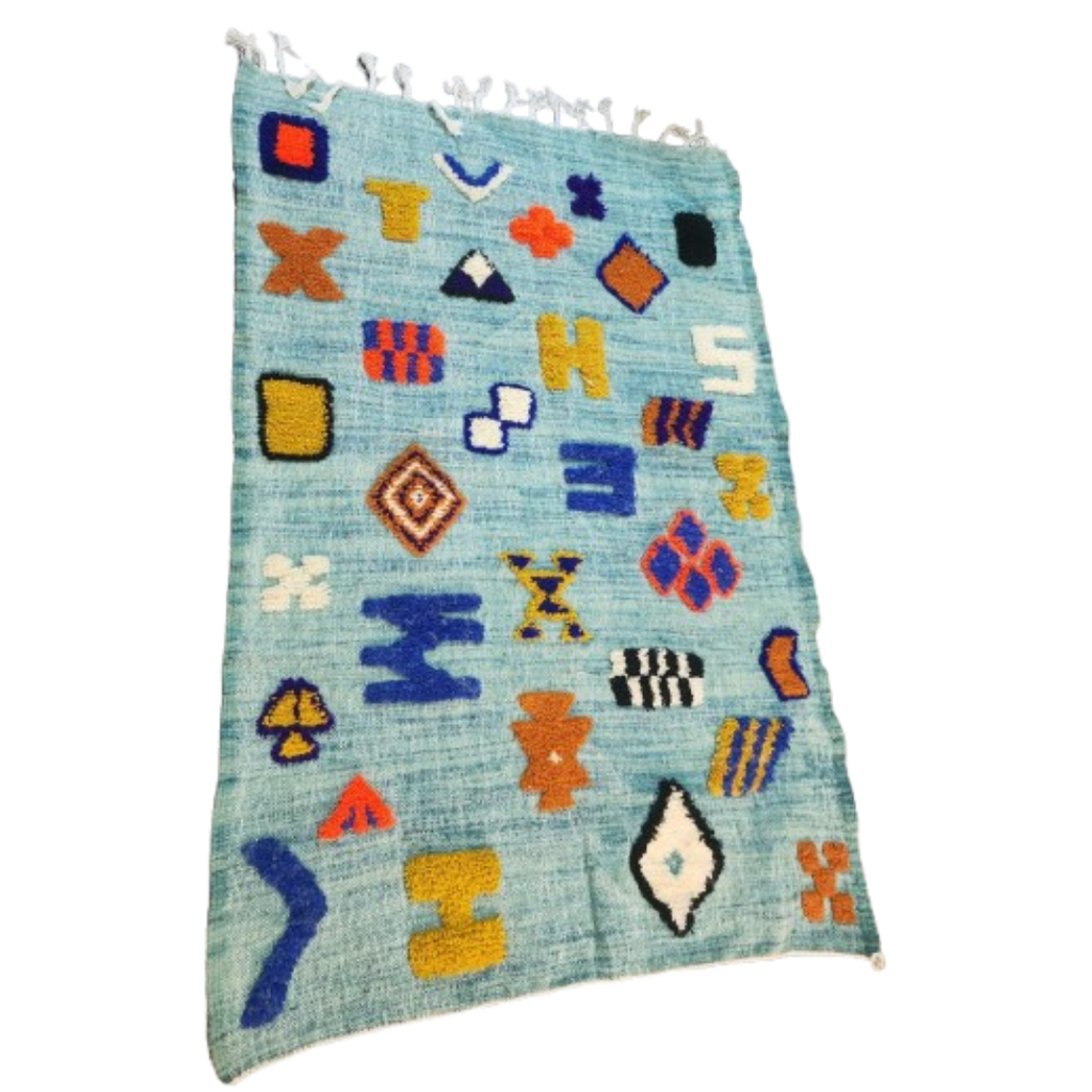 Tapis Azilal Bleu & Motifs Berbères Colorés | Yamiriam - YaMiriam