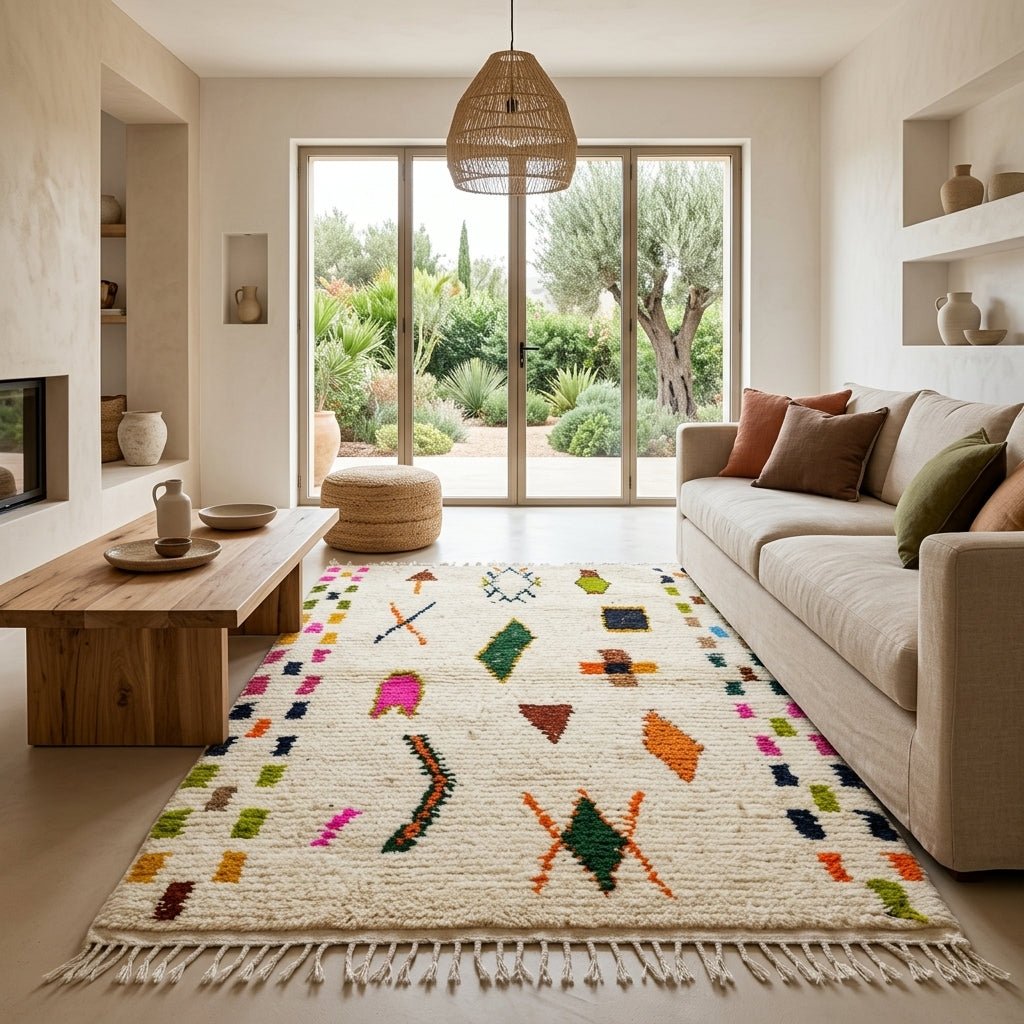Tapis Azilal Bordure Damier & Symboles | Yamiriam - YaMiriam