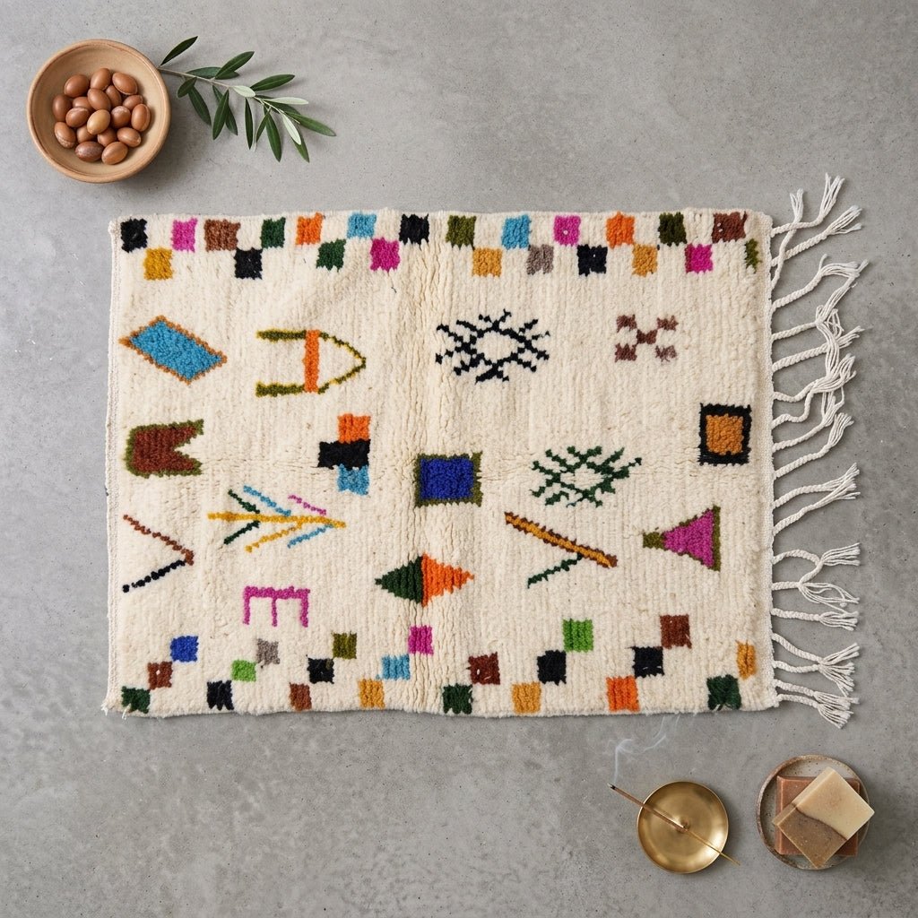 Tapis Azilal Bordures Pixelisées & Motifs Berbères | Yamiriam - YaMiriam