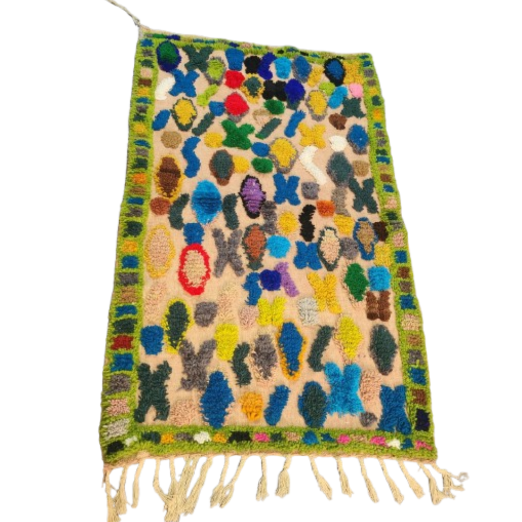 Tapis Azilal Boucherouite Beige & Motifs Colorés | Yamiriam - YaMiriam