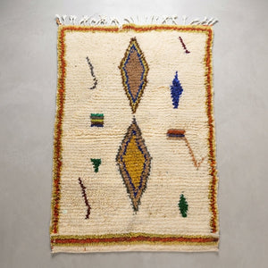 Tapis Azilal Cadre Coloré & Losanges Centraux | Yamiriam - YaMiriam