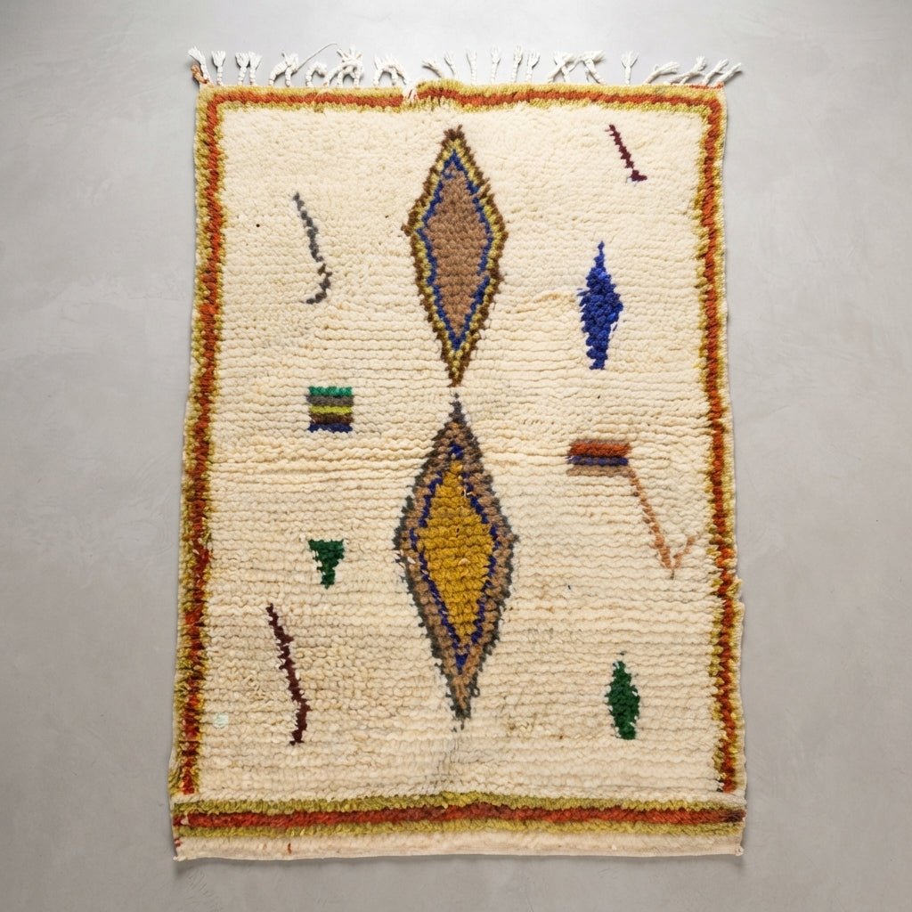 Tapis Azilal Cadre Coloré & Losanges Centraux | Yamiriam - YaMiriam
