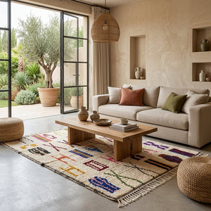 Tapis Azilal Cadre Sombre & Motifs Multicolores | Yamiriam - YaMiriam