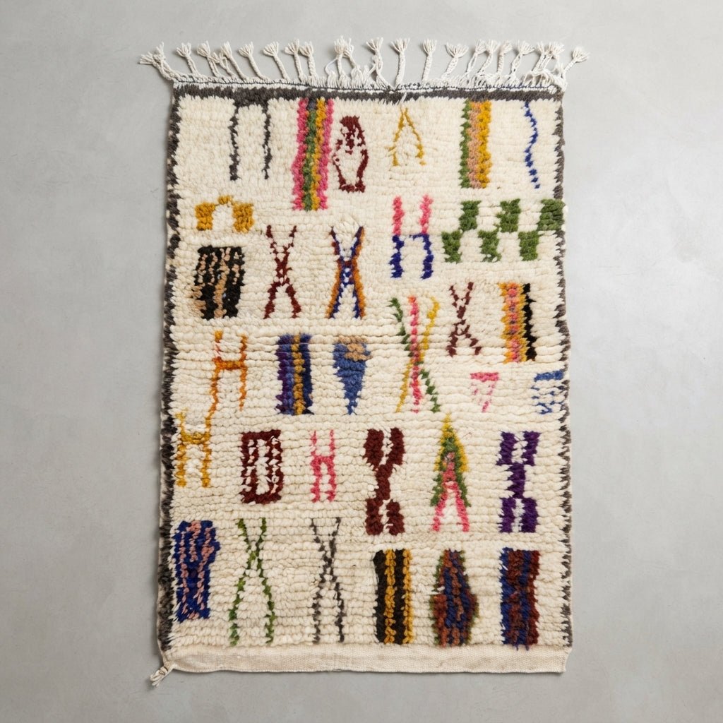 Tapis Azilal Cadre Sombre & Motifs Multicolores | Yamiriam - YaMiriam