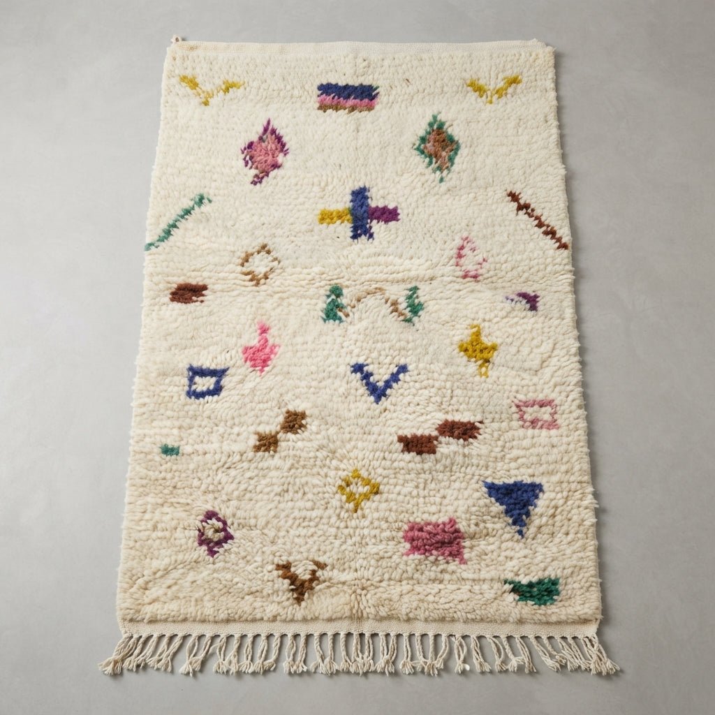 Tapis Azilal Crème à Motifs Dispersés | Yamiriam - YaMiriam