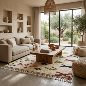 Tapis Azilal Crème à Motifs en Lignes | Yamiriam - YaMiriam