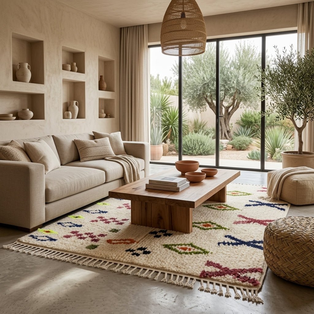 Tapis Azilal Crème à Motifs en Lignes | Yamiriam - YaMiriam