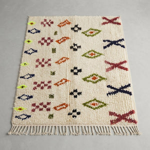 Tapis Azilal Crème à Motifs en Lignes | Yamiriam - YaMiriam