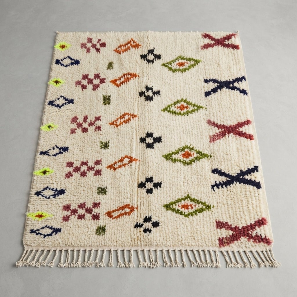Tapis Azilal Crème à Motifs en Lignes | Yamiriam - YaMiriam