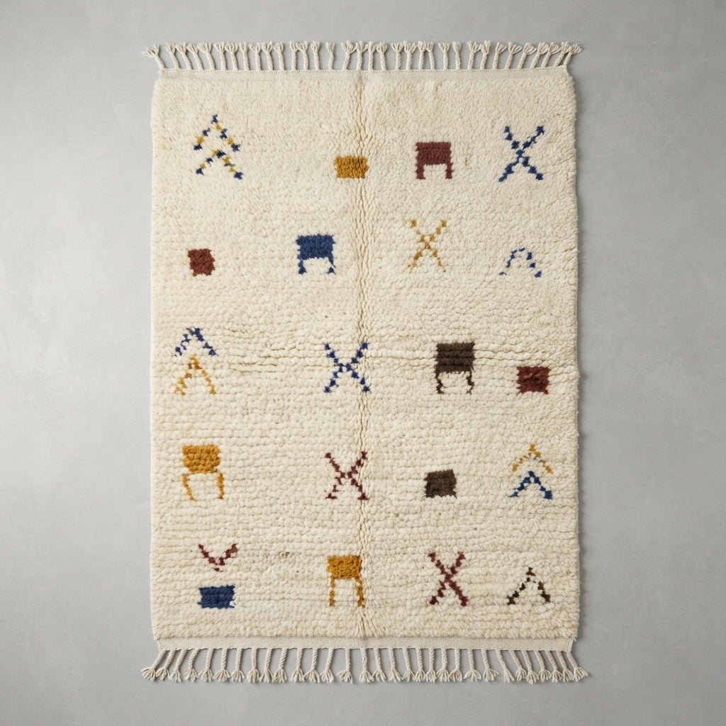 Tapis Azilal Crème à Motifs Minimalistes | Yamiriam - YaMiriam
